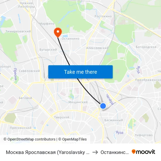 Москва Ярославская (Yaroslavsky Station) to Останкинский map