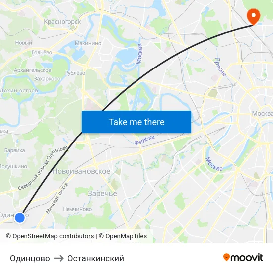 Одинцово to Останкинский map