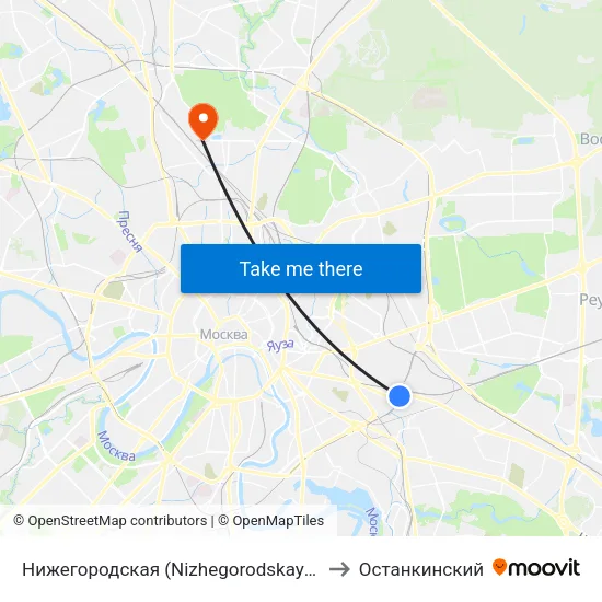Нижегородская (Nizhegorodskaya) to Останкинский map