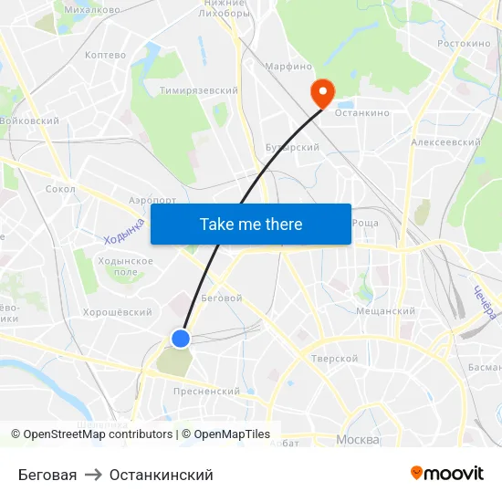 Беговая to Останкинский map