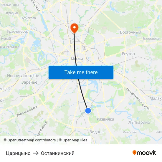 Царицыно to Останкинский map
