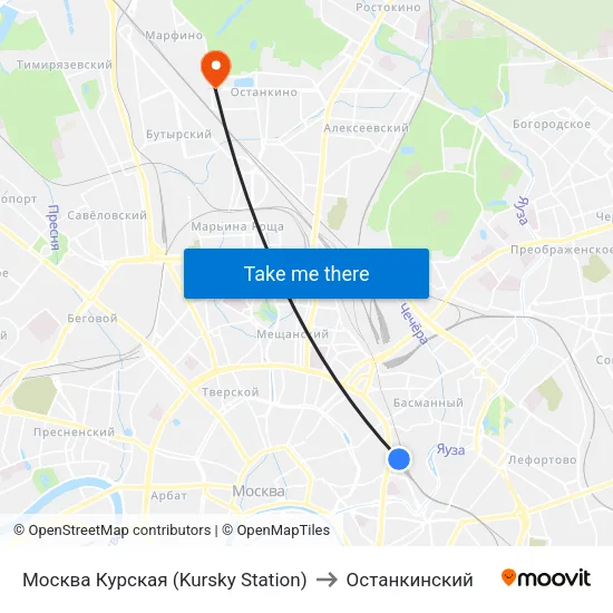 Москва Курская (Kursky Station) to Останкинский map