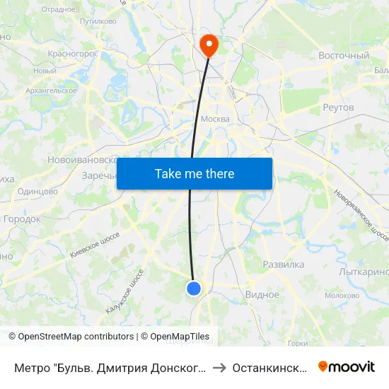 Метро "Бульв. Дмитрия Донского" to Останкинский map