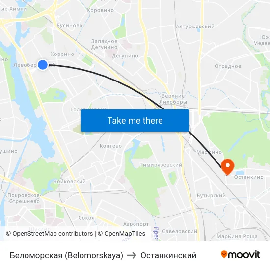 Беломорская (Belomorskaya) to Останкинский map