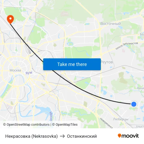 Некрасовка (Nekrasovka) to Останкинский map