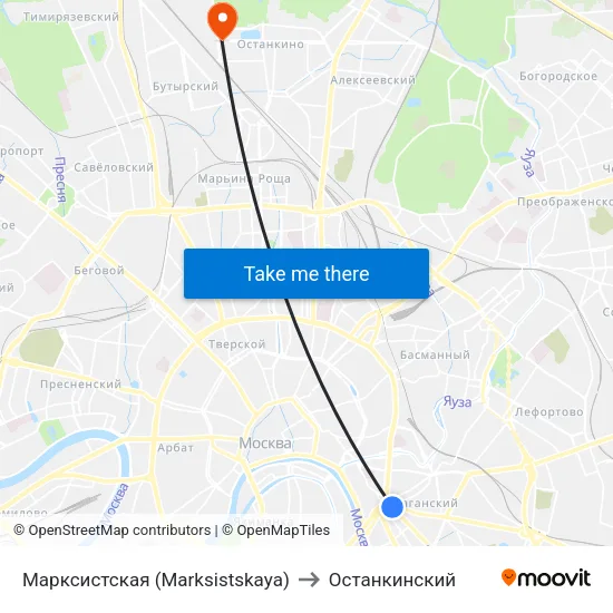 Марксистская (Marksistskaya) to Останкинский map