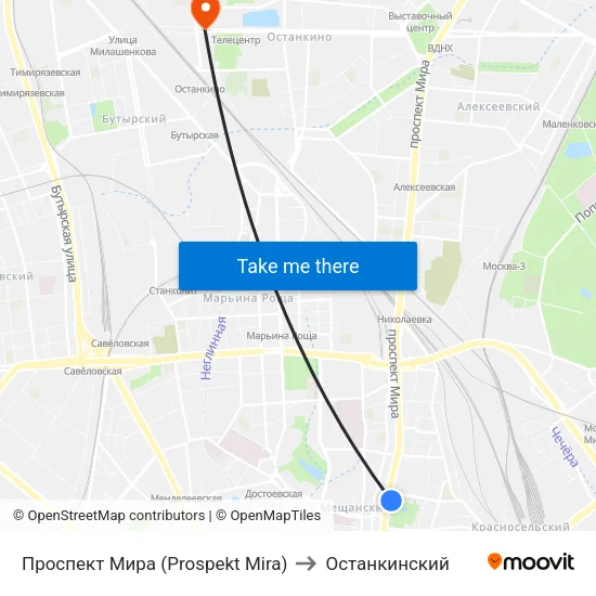 Проспект Мира (Prospekt Mira) to Останкинский map