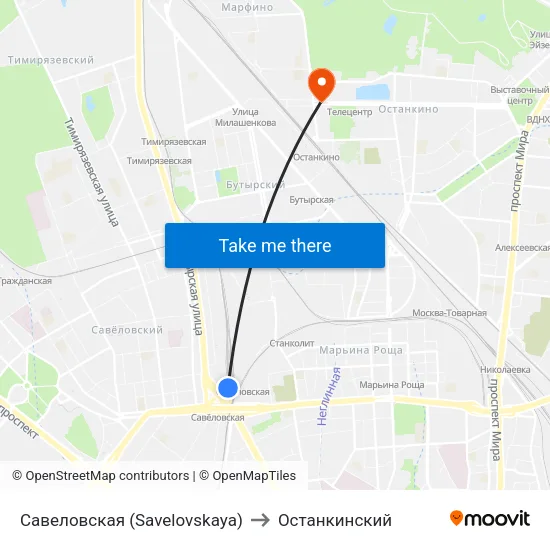 Савеловская (Savelovskaya) to Останкинский map