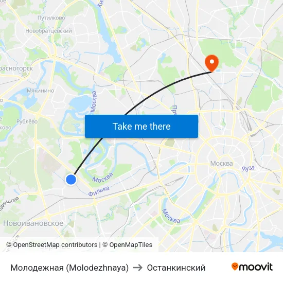 Молодежная (Molodezhnaya) to Останкинский map