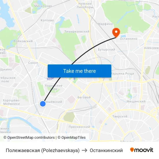 Полежаевская (Polezhaevskaya) to Останкинский map