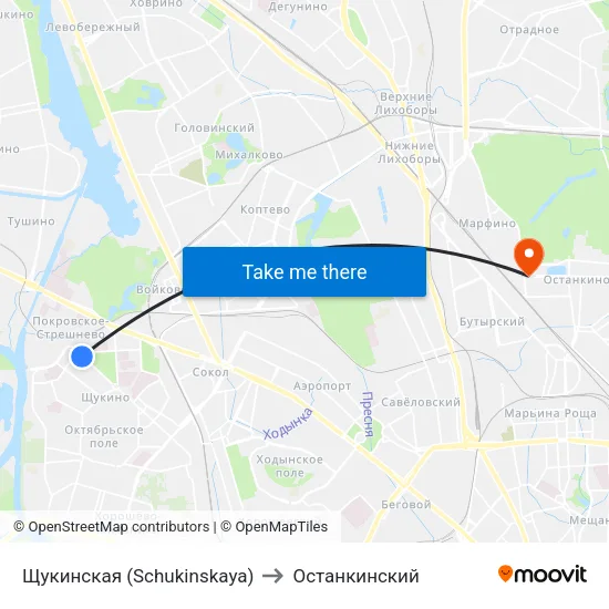 Щукинская (Schukinskaya) to Останкинский map
