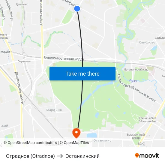 Отрадное (Otradnoe) to Останкинский map