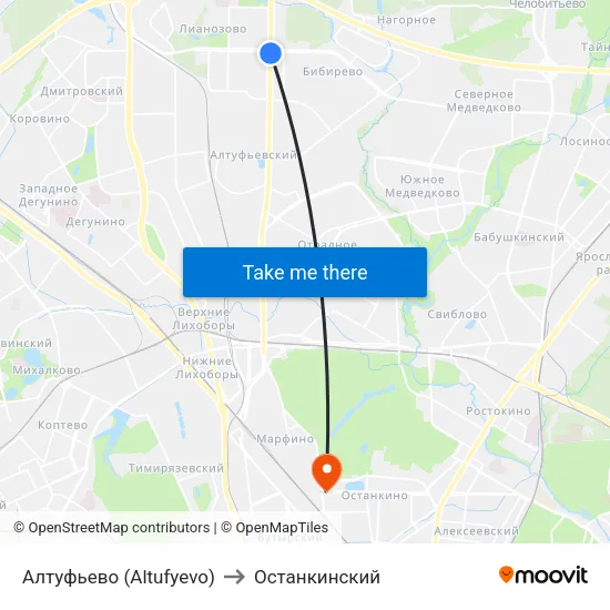 Алтуфьево (Altufyevo) to Останкинский map
