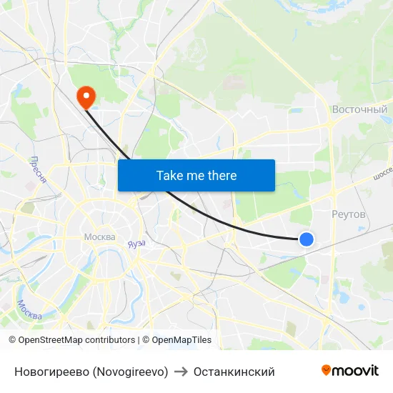 Новогиреево (Novogireevo) to Останкинский map