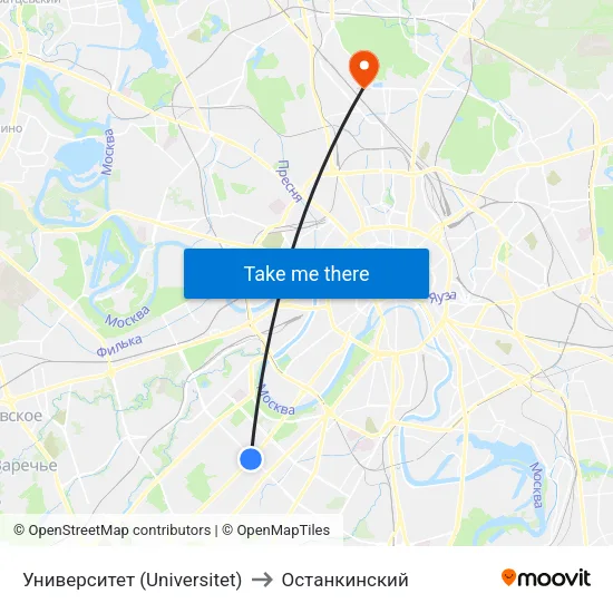 Университет (Universitet) to Останкинский map