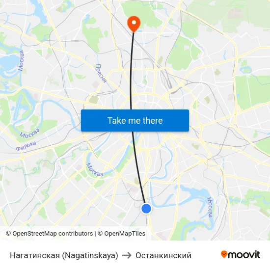 Нагатинская (Nagatinskaya) to Останкинский map