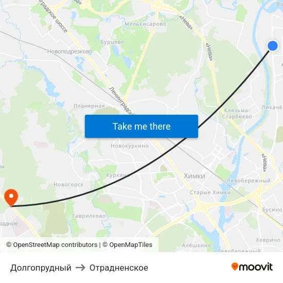 Долгопрудный to Отрадненское map