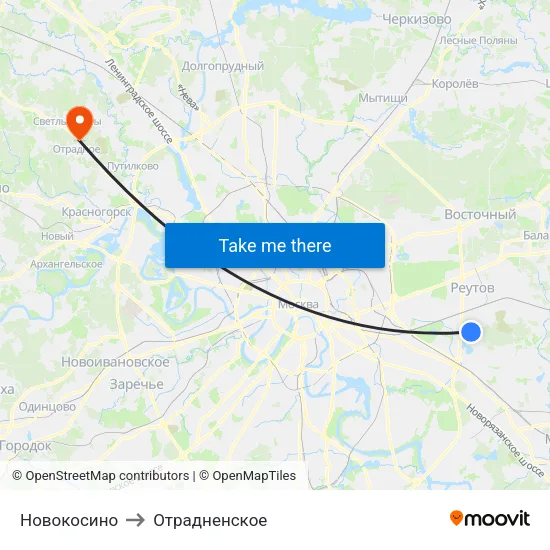 Новокосино to Отрадненское map