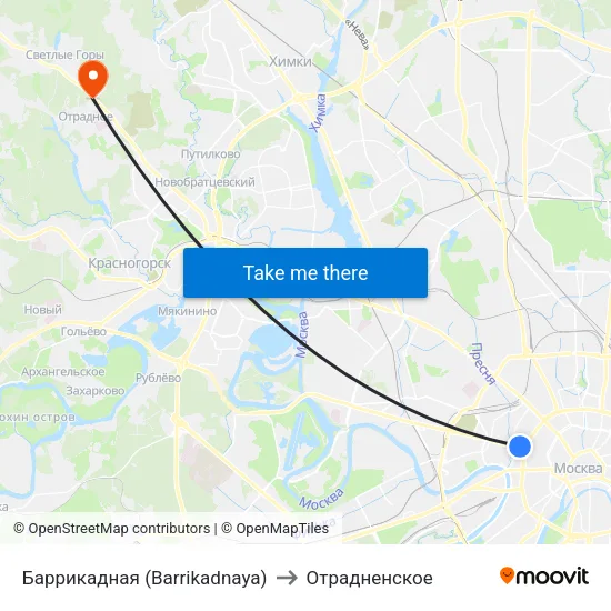 Баррикадная (Barrikadnaya) to Отрадненское map