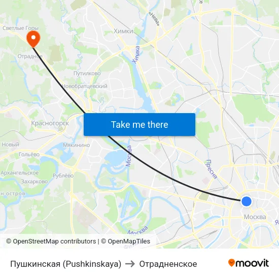 Пушкинская (Pushkinskaya) to Отрадненское map
