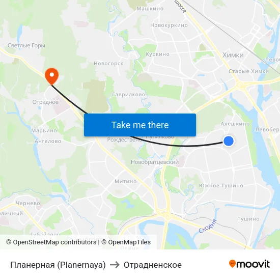 Планерная (Planernaya) to Отрадненское map