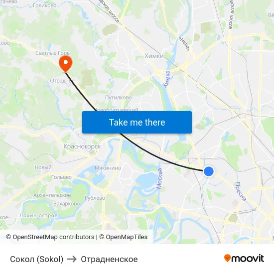 Сокол (Sokol) to Отрадненское map