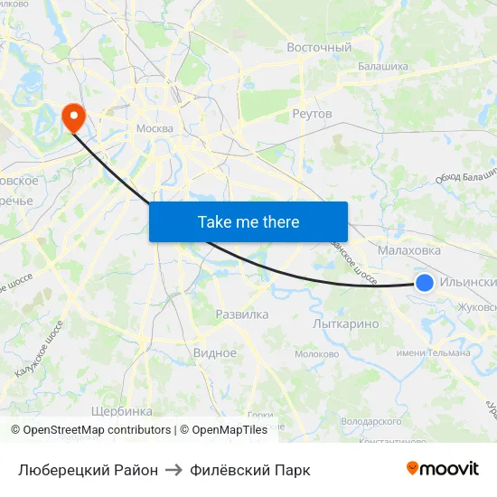 Люберецкий Район to Филёвский Парк map