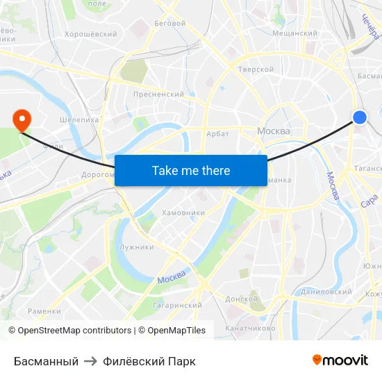 Басманный to Филёвский Парк map