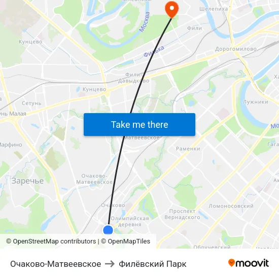 Очаково-Матвеевское to Филёвский Парк map