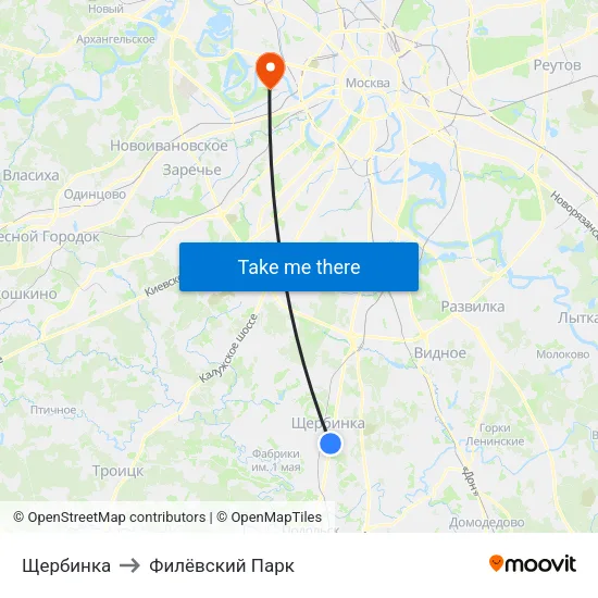 Щербинка to Филёвский Парк map
