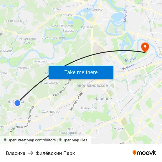Власиха to Филёвский Парк map