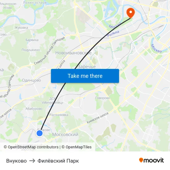 Внуково to Филёвский Парк map