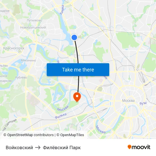 Войковский to Филёвский Парк map