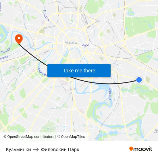 Кузьминки to Филёвский Парк map