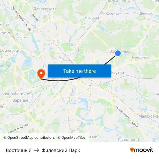Восточный to Филёвский Парк map