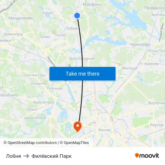 Лобня to Филёвский Парк map