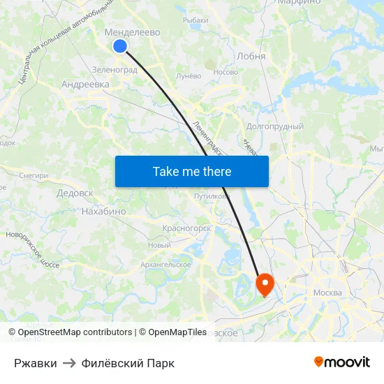 Ржавки to Филёвский Парк map