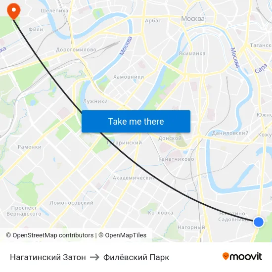 Нагатинский Затон to Филёвский Парк map