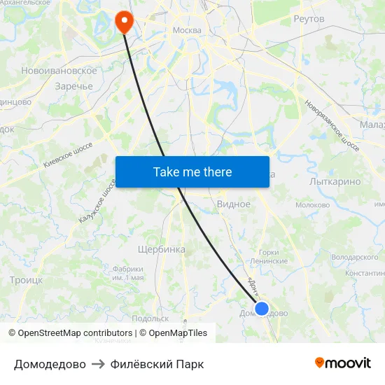 Домодедово to Филёвский Парк map