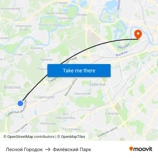 Лесной Городок to Филёвский Парк map