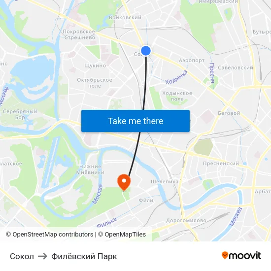 Сокол to Филёвский Парк map