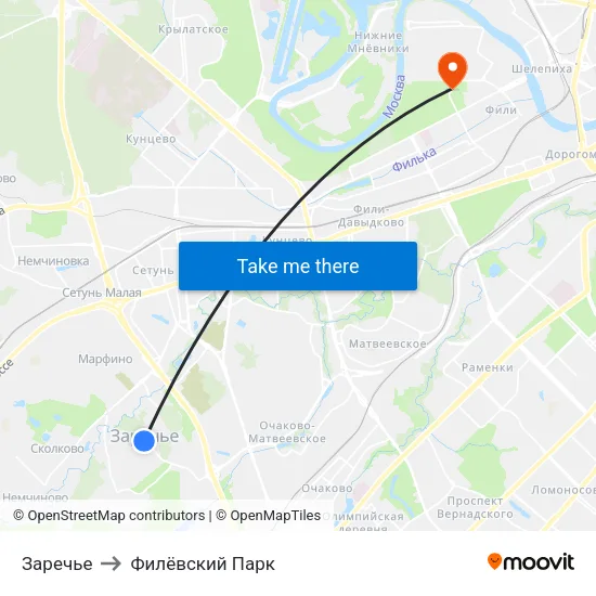 Заречье to Филёвский Парк map