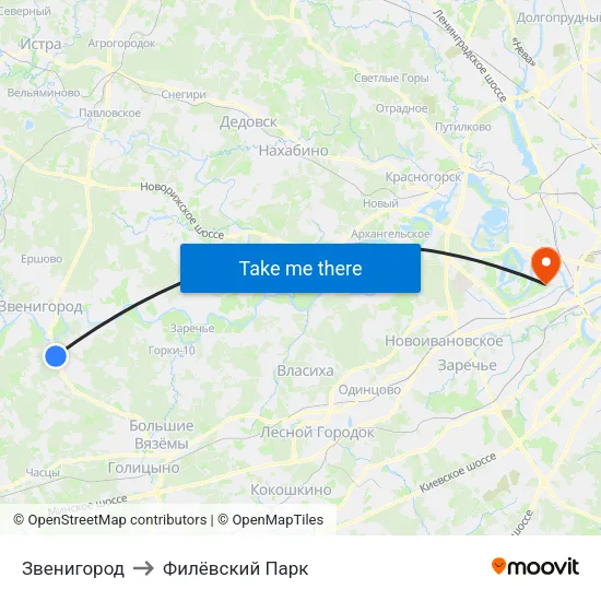 Звенигород to Филёвский Парк map