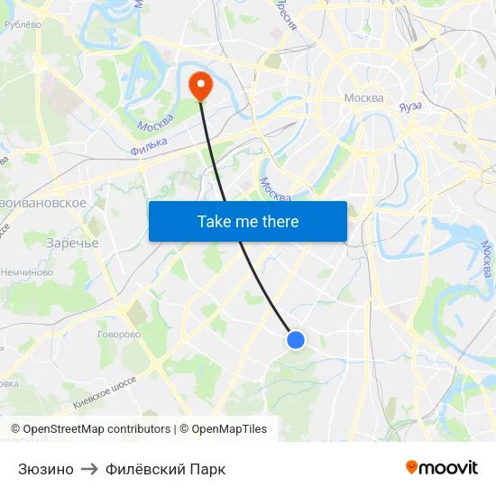 Зюзино to Филёвский Парк map
