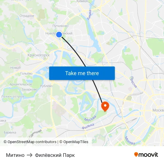 Митино to Филёвский Парк map
