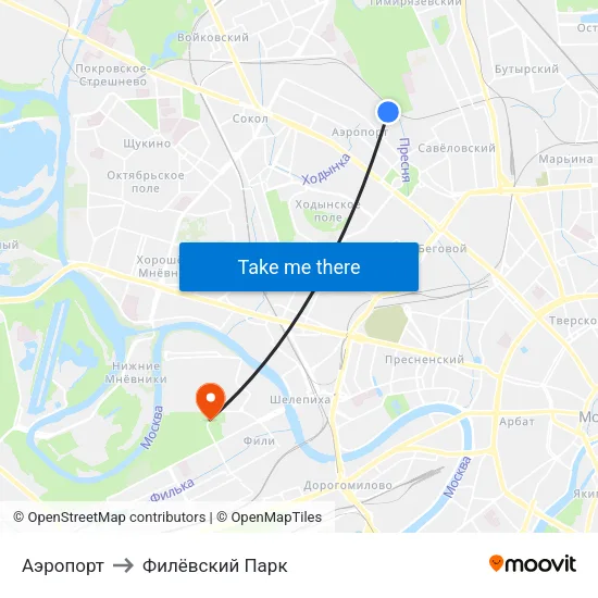 Аэропорт to Филёвский Парк map