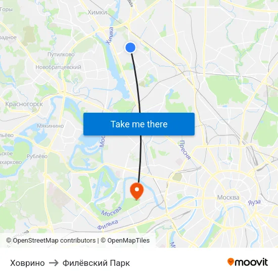 Ховрино to Филёвский Парк map