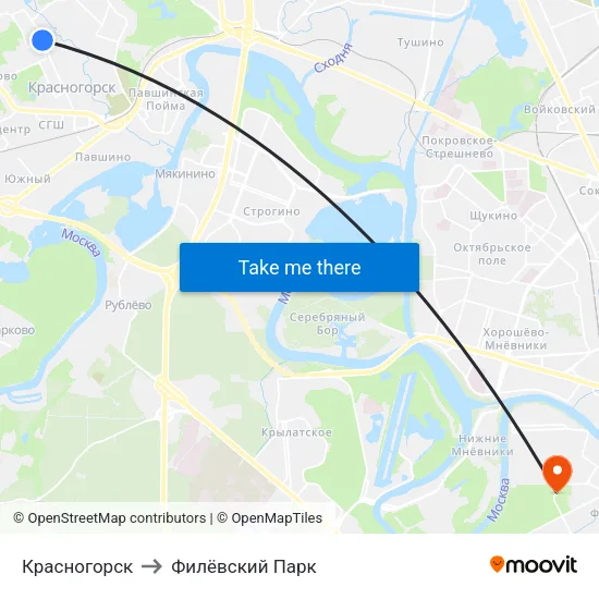 Красногорск to Филёвский Парк map