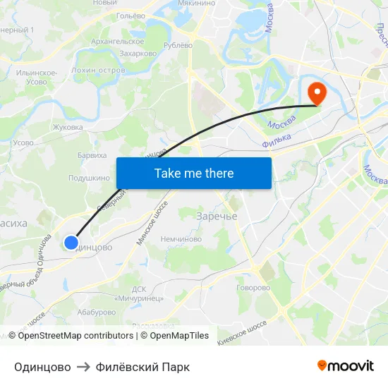 Одинцово to Филёвский Парк map