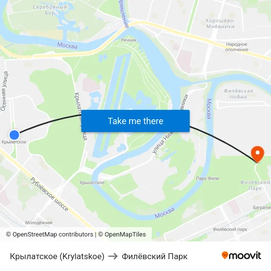 Крылатское (Krylatskoe) to Филёвский Парк map